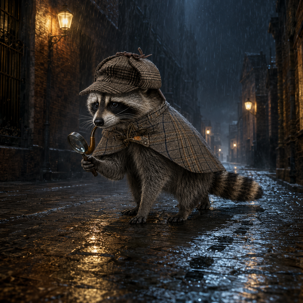 PipeJimothy inspecting a rain-soaked alley